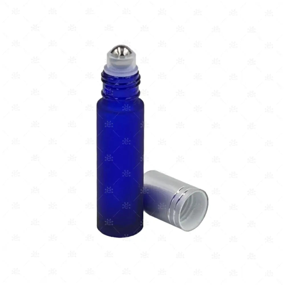 10Ml Roller Frostet Dunkelblau Mit Silbermetallenem Deckel & Stahlkugeleinsatz Einzel Glass Bottle