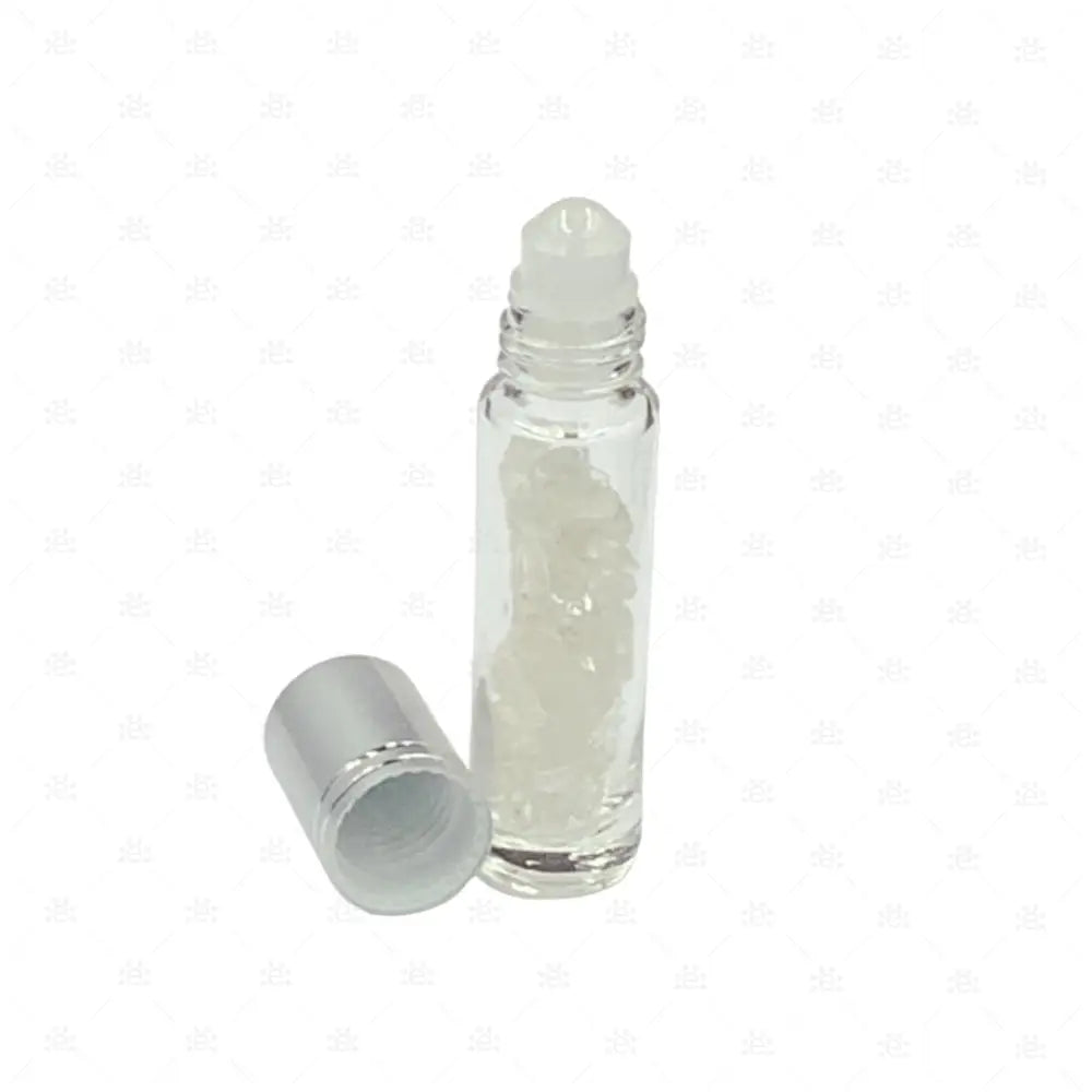 10Ml Roller Klar Mit Bergkristall Splitter Metallenem Deckel & Stahlkugeleinsatz Einzel Glass Bottle