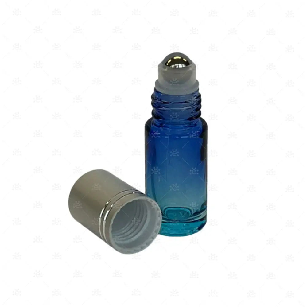 5Ml Roller Blau/Hellblau Mit Metallic Deckel & Stahlkugeleinsatz Einzel Glass Bottle