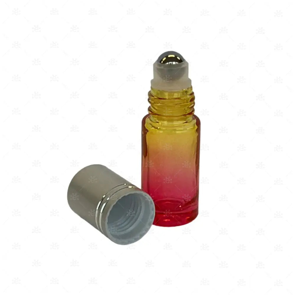 5Ml Roller Gelb/Pink Mit Metallic Deckel & Stahlkugeleinsatz Einzel Glass Bottle
