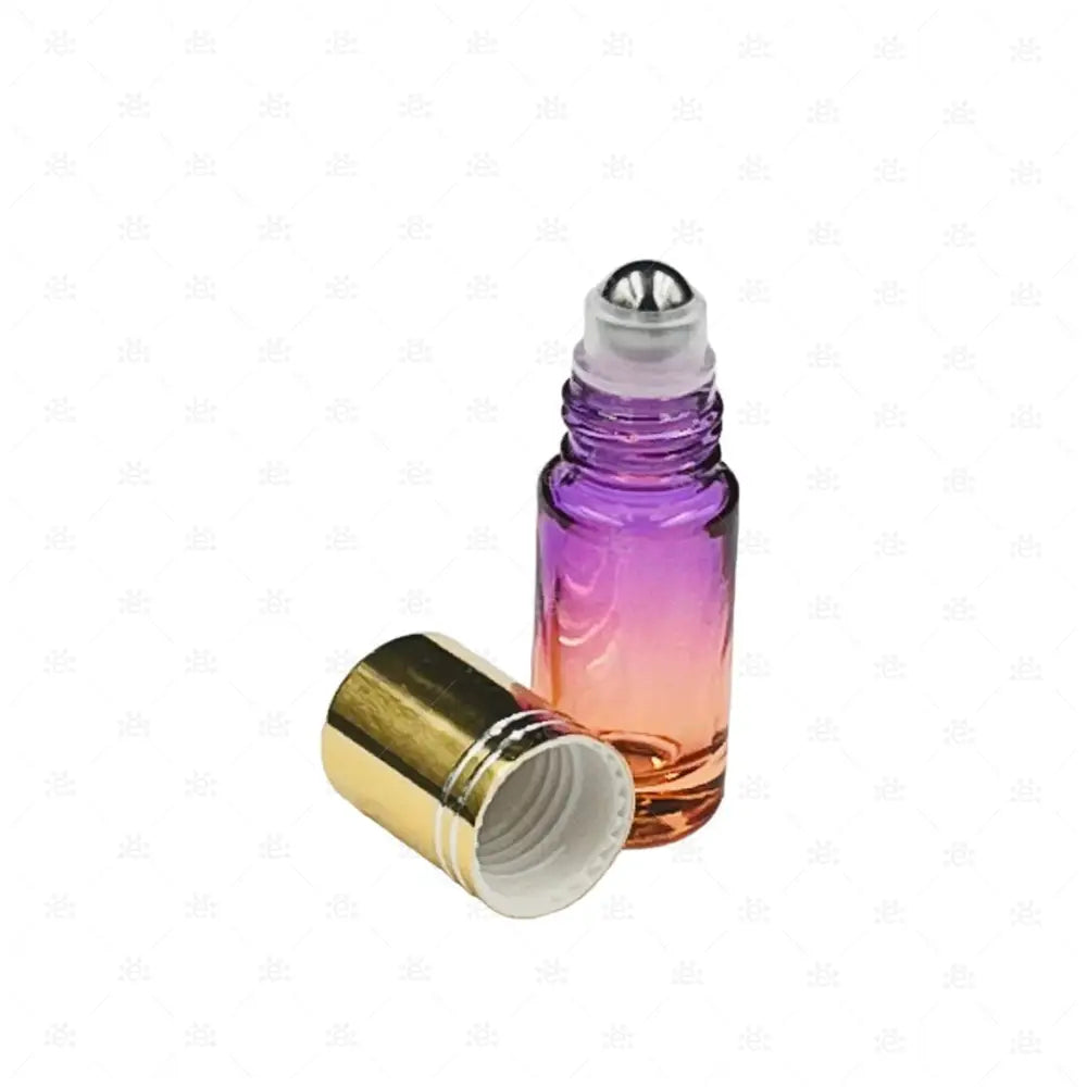 5Ml Roller Lila/Gelb Mit Metallic Deckel & Stahlkugeleinsatz Einzel Glass Bottle