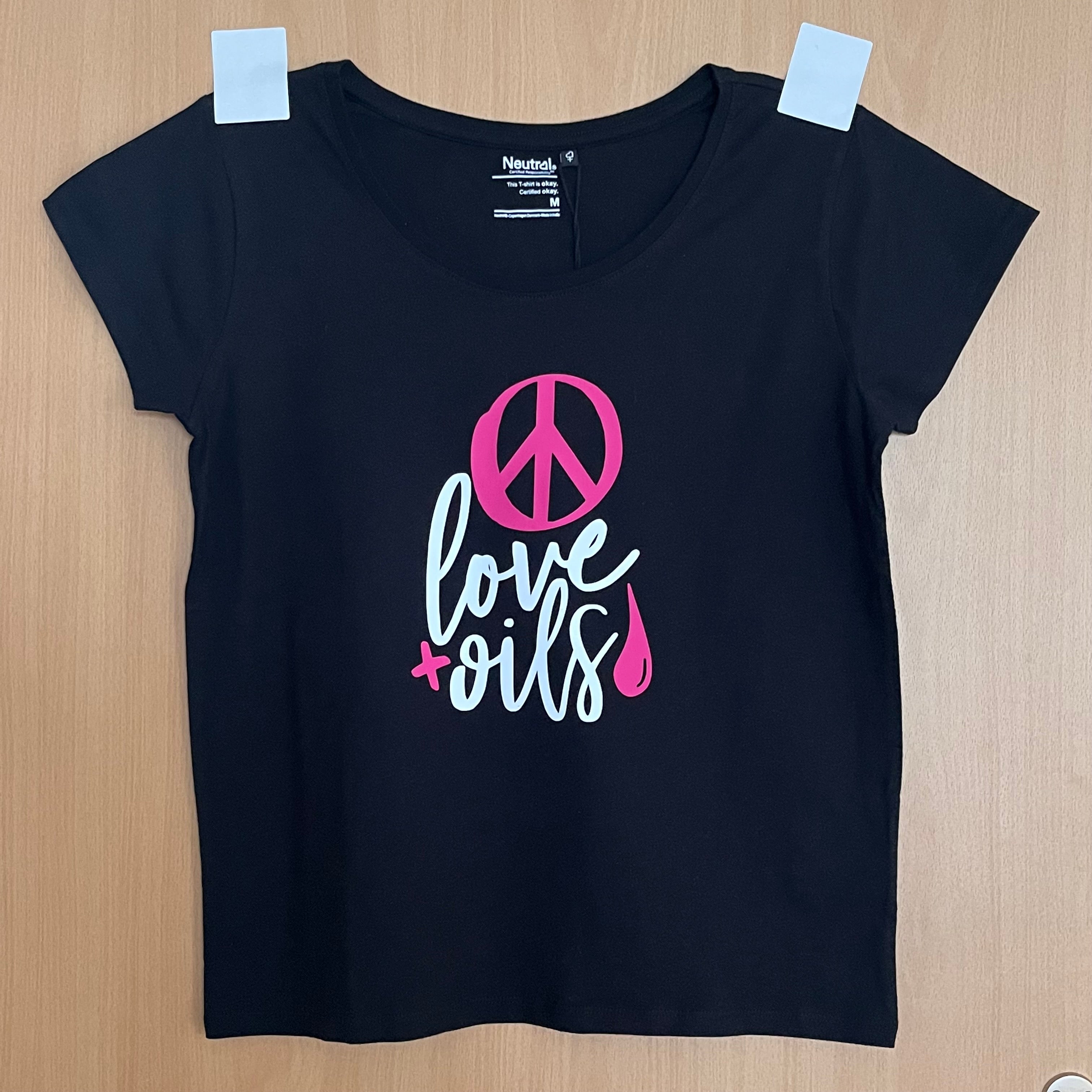 T-Shirt Neutral, loose fit, schwarz, Grösse XL, "Peace"