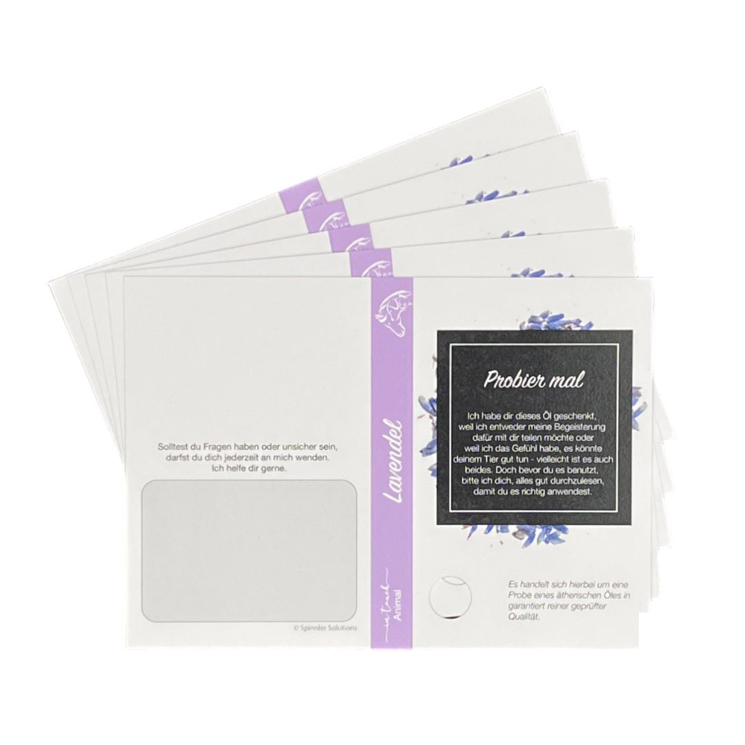 Karten für Müsterli/ Sample Tiere "Lavendel", (5er Pack)