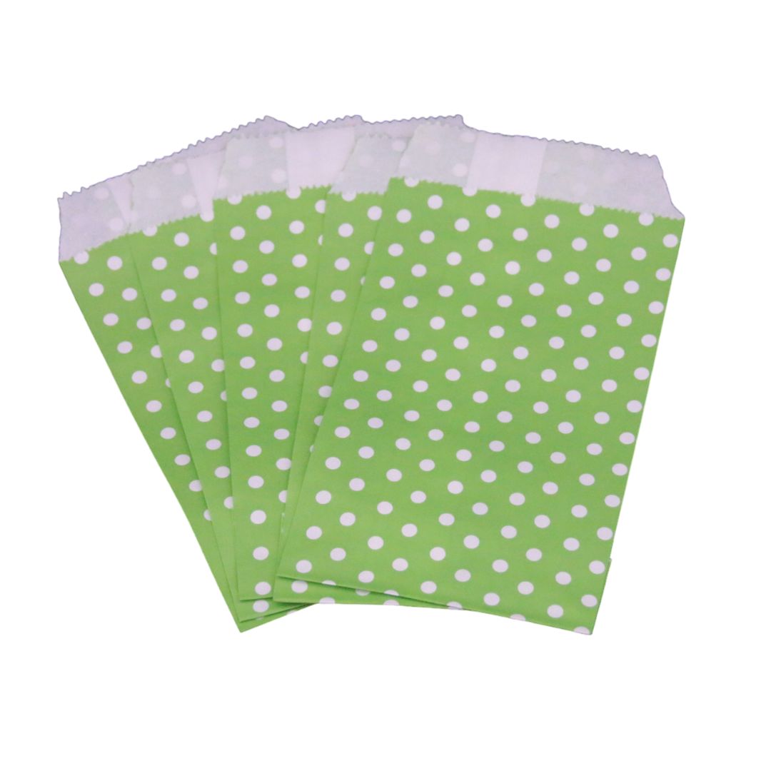 Papiersäckli grün Punkte 5 x 15cm, (5er Pack)