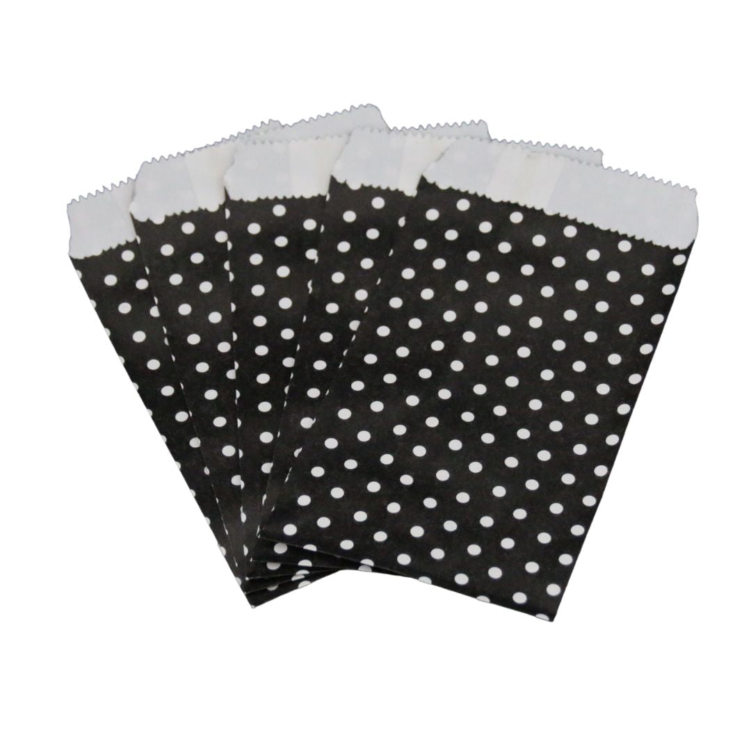 Papiersäckli schwarz Punkte 5 x 15cm, (5er Pack)