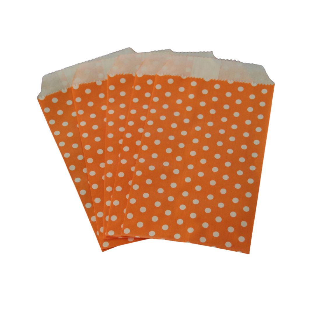 Papiersäckli orange Punkte 5 x 15cm, (5er Pack)