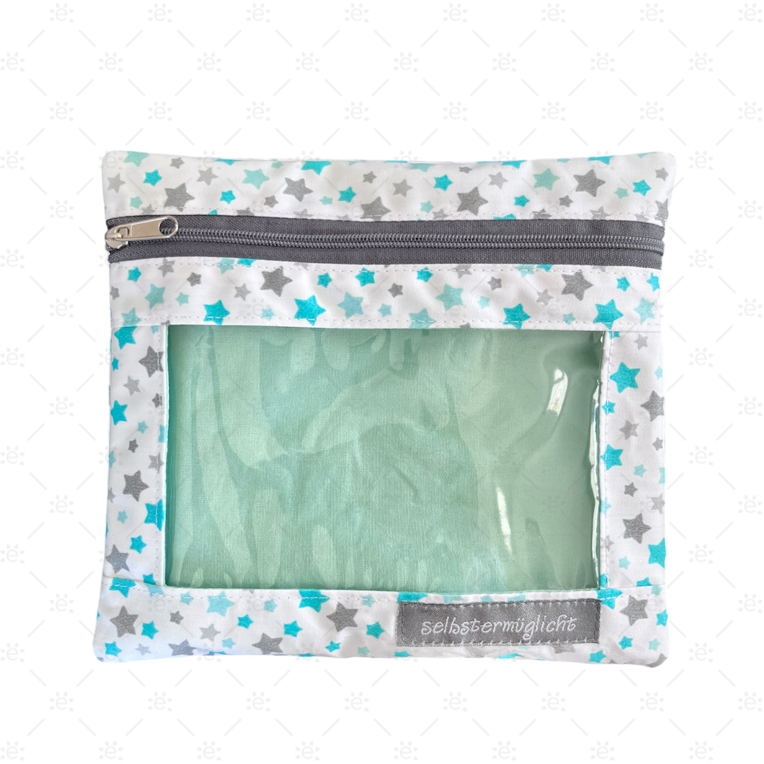 Tasche mit Sichtfenster, weiss, Sterne