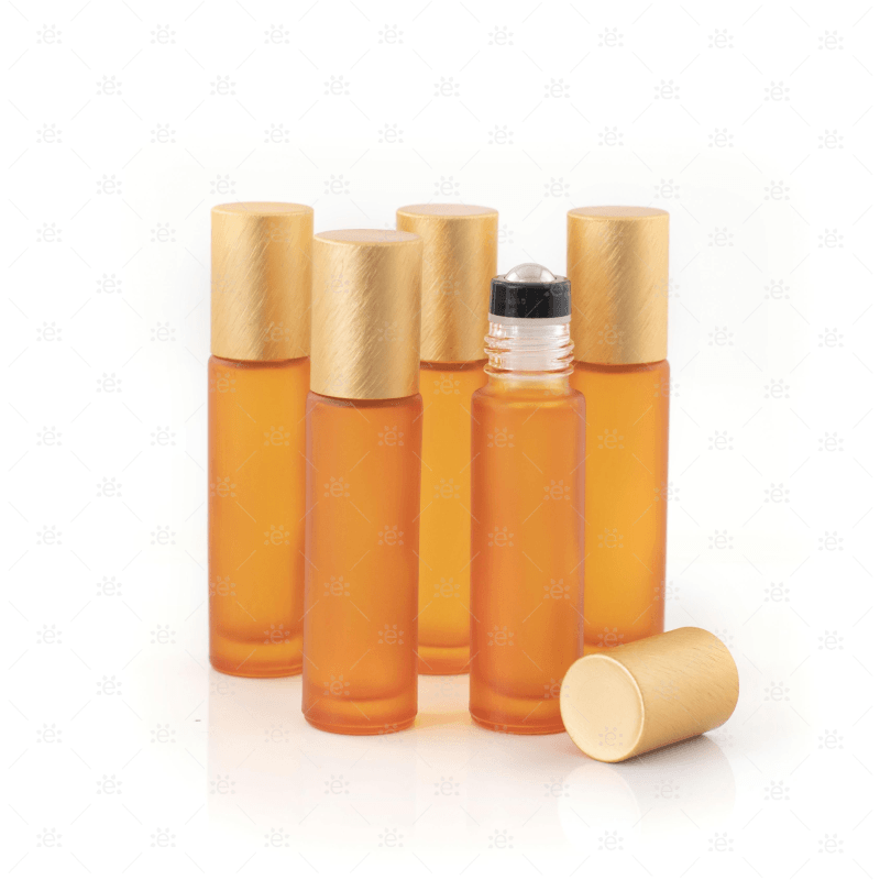 Deluxe Frosted 10Ml Orange Roller Bottles With Metallic Caps & Premium Rollers (5 Pack) Glass Bottle