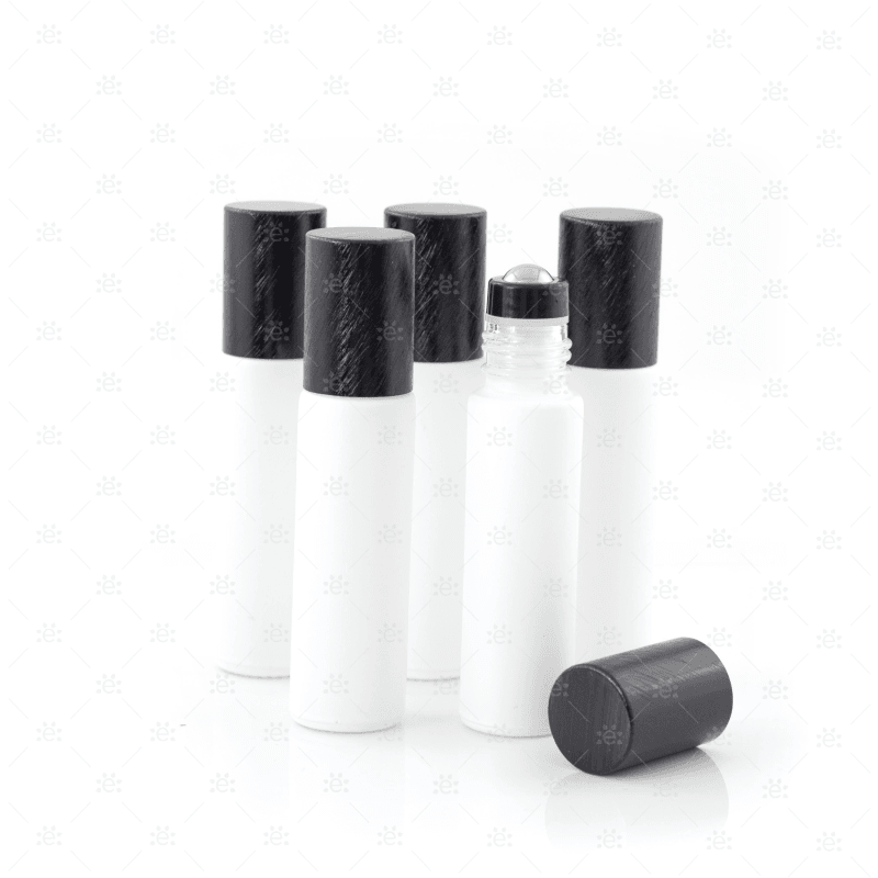 Deluxe Matte 10Ml White Roller Bottles With Black Metallic Caps & Premium Rollers (5 Pack) Glass