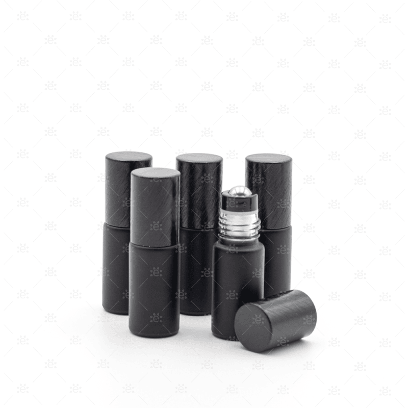 Deluxe Matte 5Ml Black Roller Bottles With Metallic Caps & Premium Rollers (5 Pack) Glass Bottle