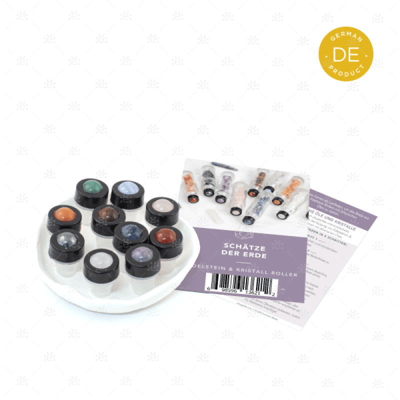 Luxury Gemstone & Crystal Rollerballs With 11 Instructional Cards (10 Roller Pack) - German