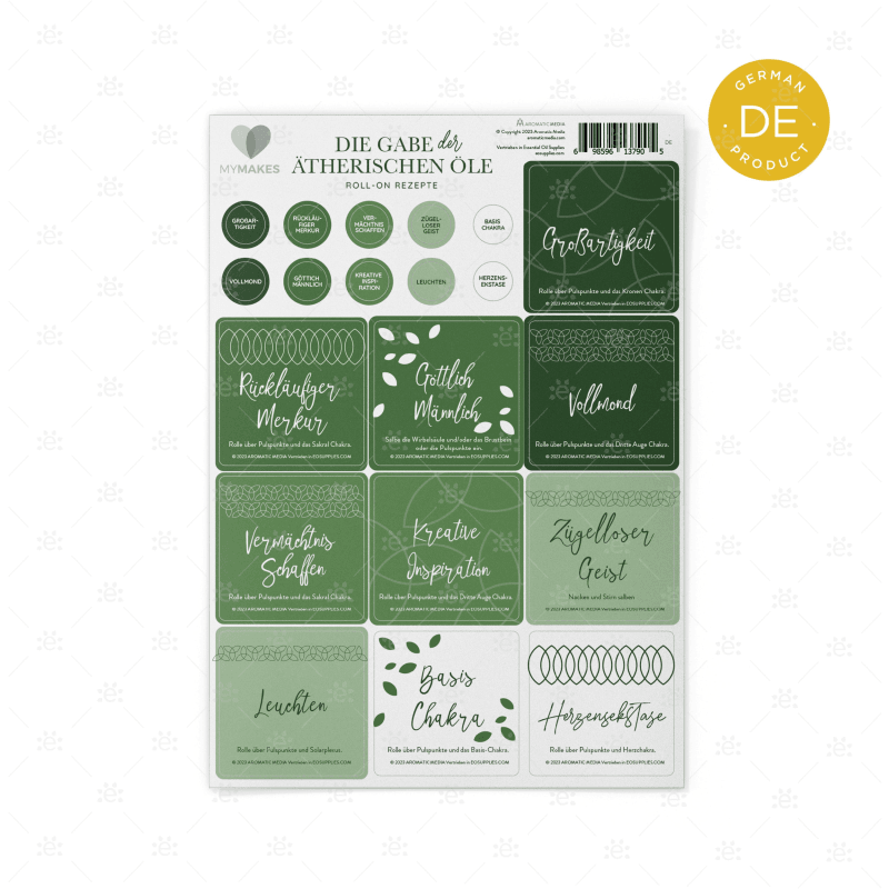 Mymakes:  Gifts Of The Essential Oils - Label Sheet German Labels