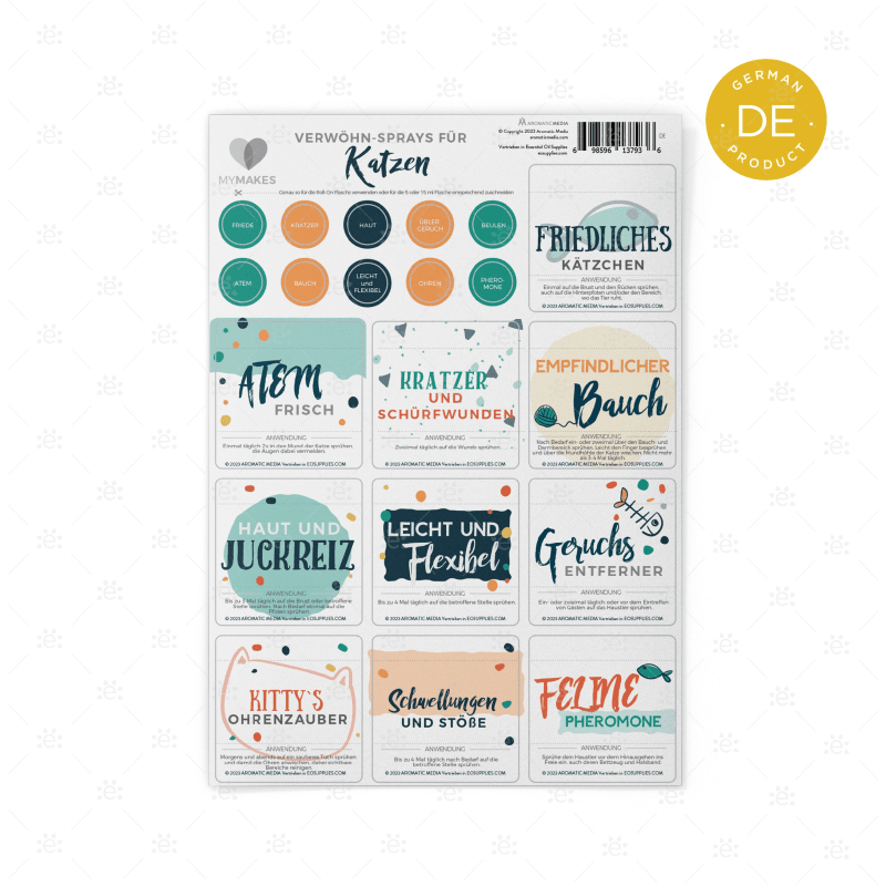 Mymakes:  Pamper Pet Sprays For Cats - Label Sheet German Labels