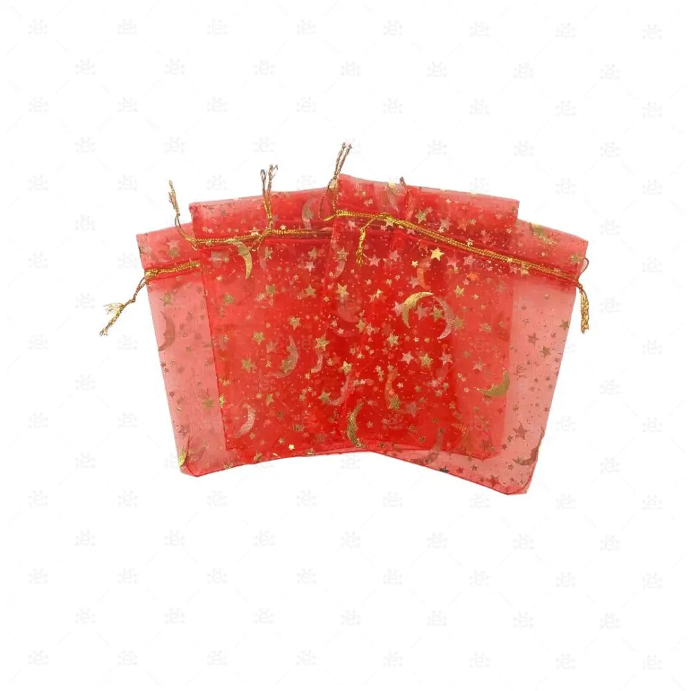 Organzasäckli 9 x 12cm rot mit goldenem Druck (5er Pack)