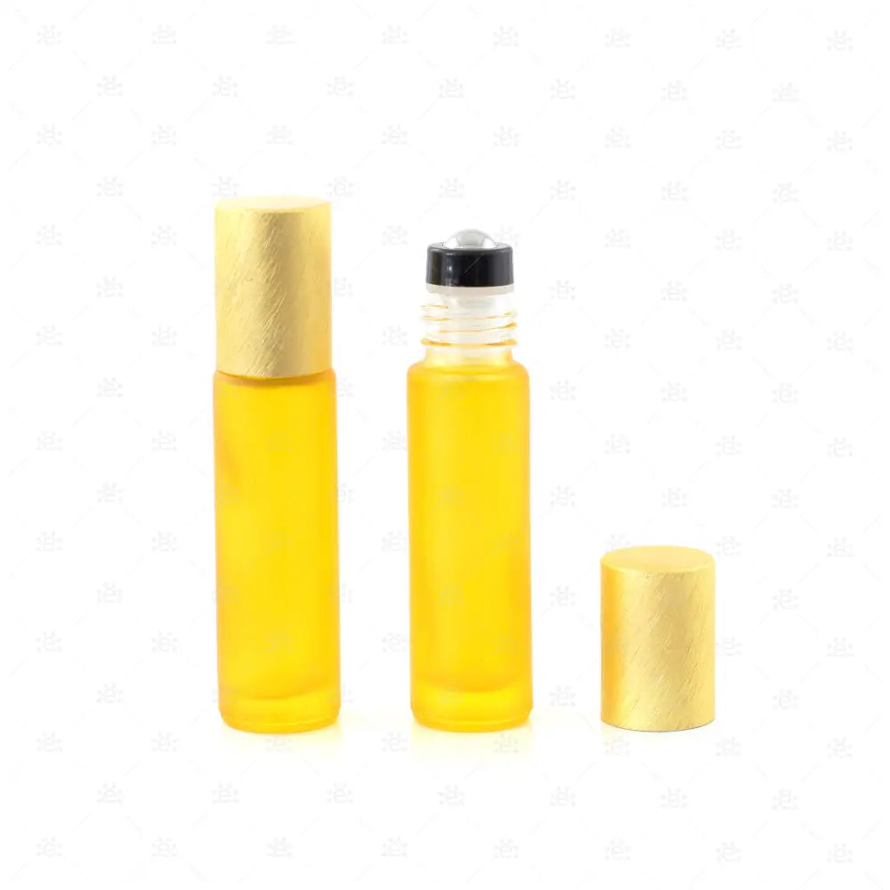 Roller 10ml deluxe frosted gelb mit metallic Deckel & premium Stahlkugeleinsatz einzel Glass Roller Bottle