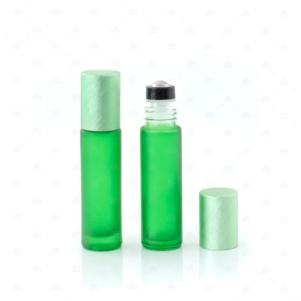 Roller 10ml deluxe frosted grün mit metallic Deckel & premium Stahlkugeleinsatz einzel Glass Roller Bottle