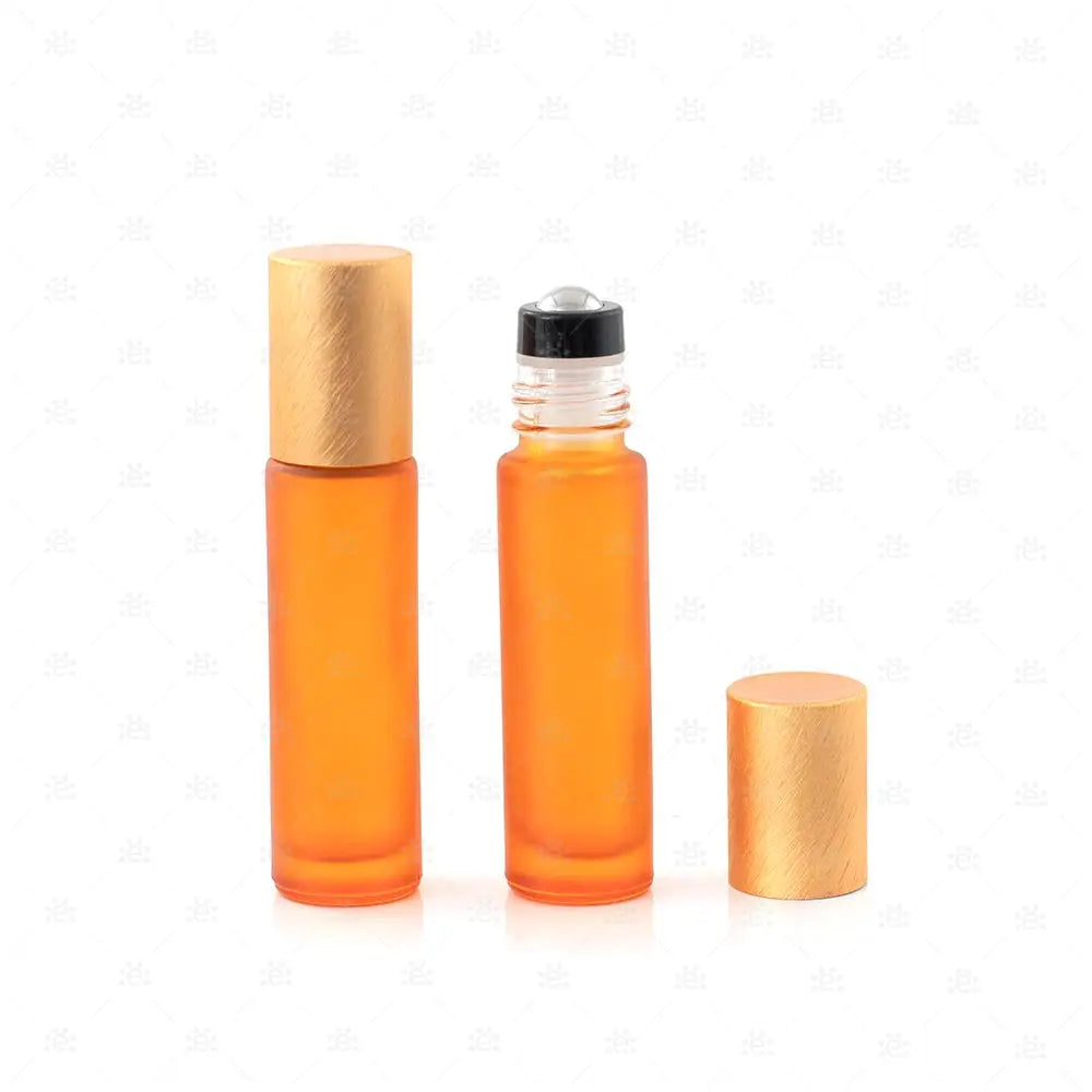 Roller 10ml deluxe frosted orange mit metallic Deckel & premium Stahlkugeleinsatz einzel Glass Roller Bottle