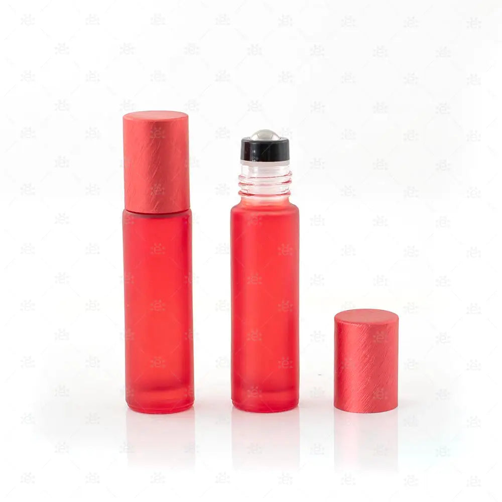Roller 10ml deluxe frosted rot mit metallic Deckel & premium Stahlkugeleinsatz einzel Glass Roller Bottle