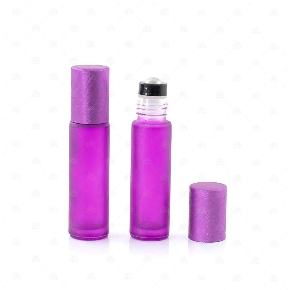 Roller 10ml deluxe frosted violett mit metallic Deckel & premium Stahlkugeleinsatz einzel Glass Roller Bottle