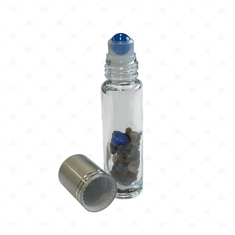 Roller 10ml klar mit Blue Vein Splitter metallenem Deckel & Stahlkugeleinsatz Glass Roller Bottle