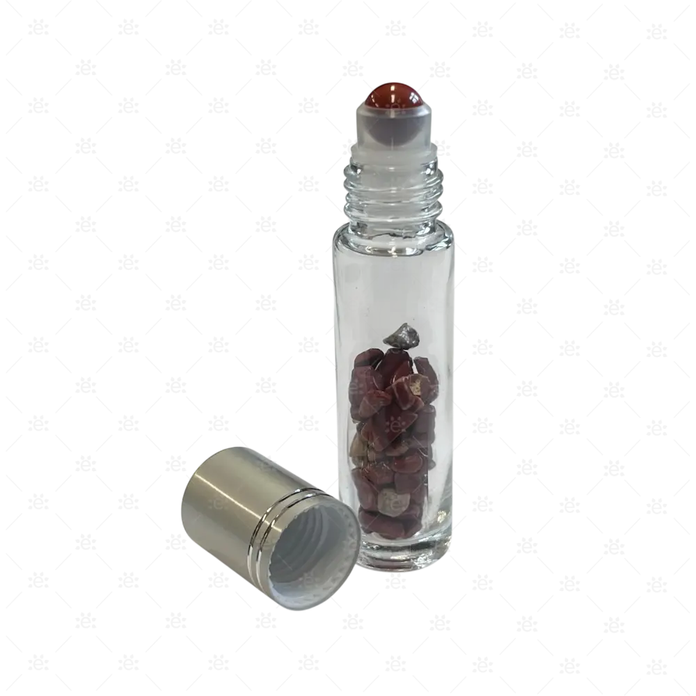 Roller 10ml klar mit roter Japsis Splitter metallenem Deckel & Stahlkugeleinsatz einzel Glass Roller Bottle