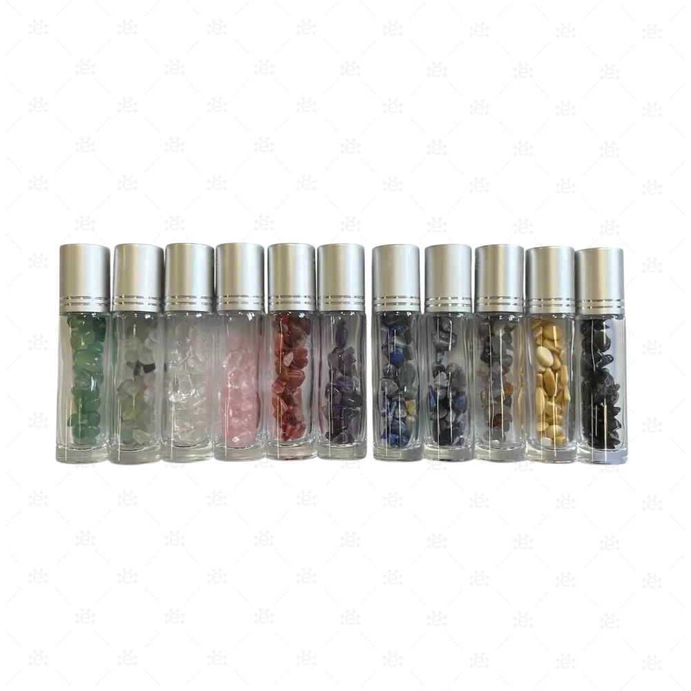 Roller 10ml klar mit Tigeraugen Splitter metallenem Deckel & Stahlkugeleinsatz einzel - Glass Roller Bottle