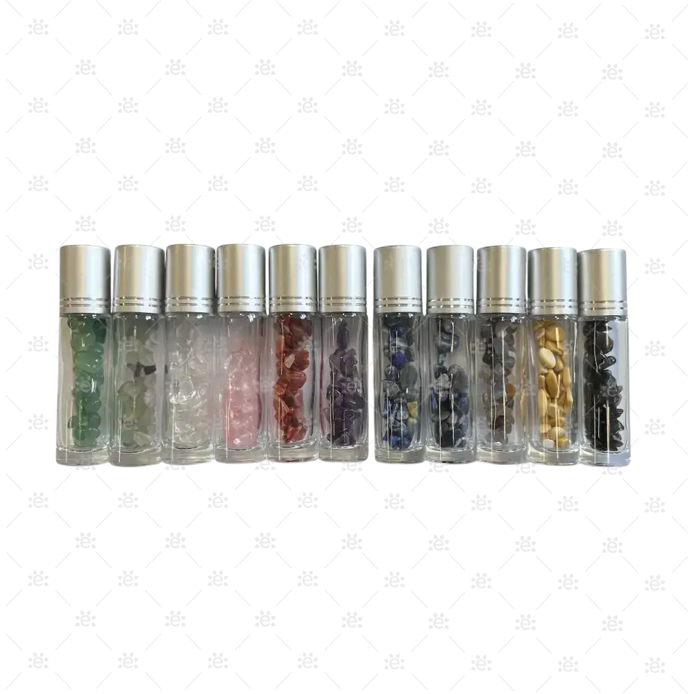 Roller 10ml klar mit Tigeraugen Splitter metallenem Deckel & Stahlkugeleinsatz einzel - Glass Roller Bottle