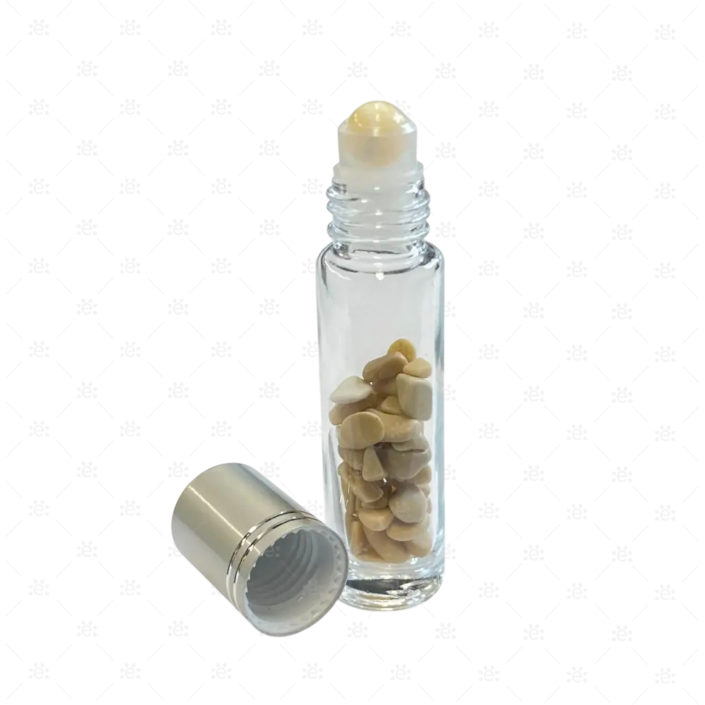 Roller 10ml klar mit Topaz Splitter metallenem Deckel & Stahlkugeleinsatz einzel Glass Roller Bottle