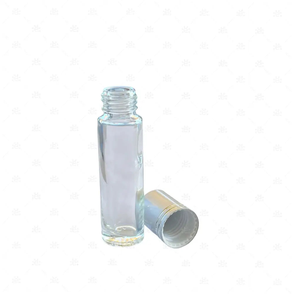 Roller 10ml Klarglas silberfarbenem metallic Deckel OHNE Kugeleinsatz einzel Glass Roller Bottle