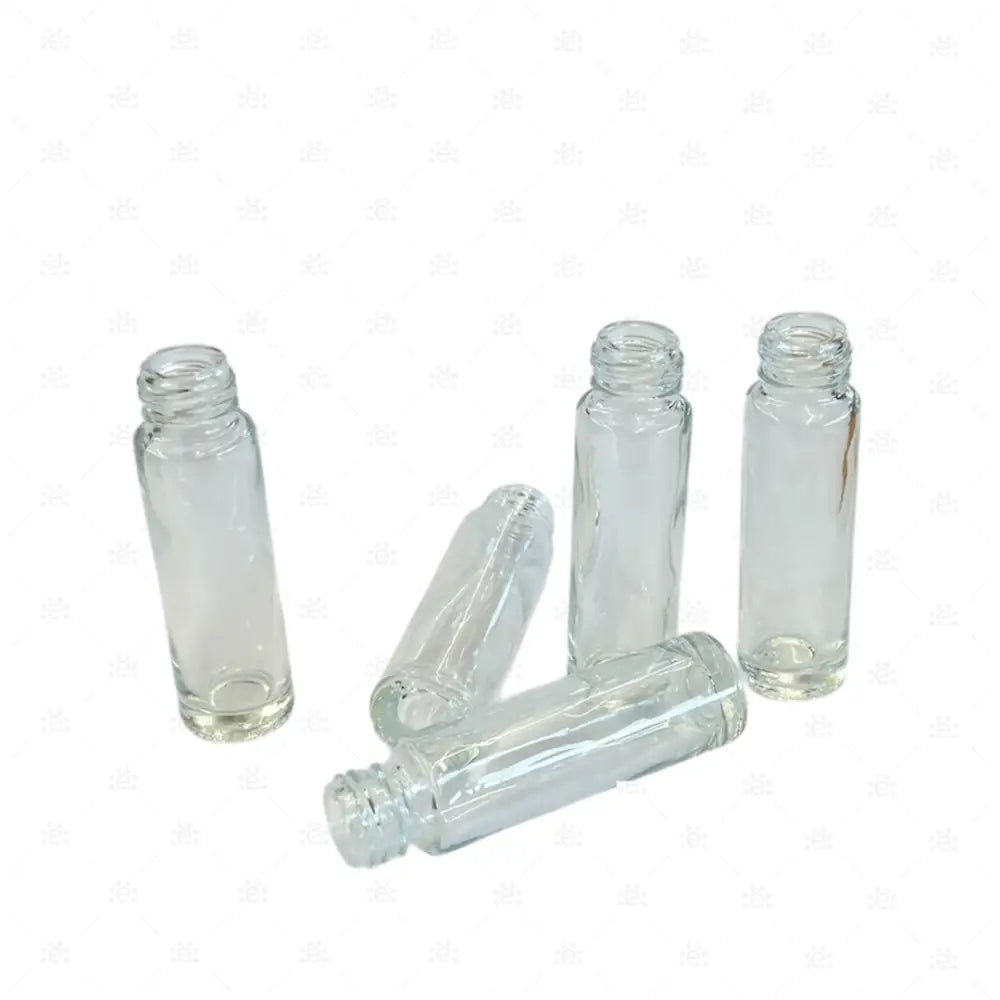 Roller 10ml Klarglas silberfarbenem metallic Deckel und OHNE Kugeleinsatz (5er Pack) Glass Roller Bottle