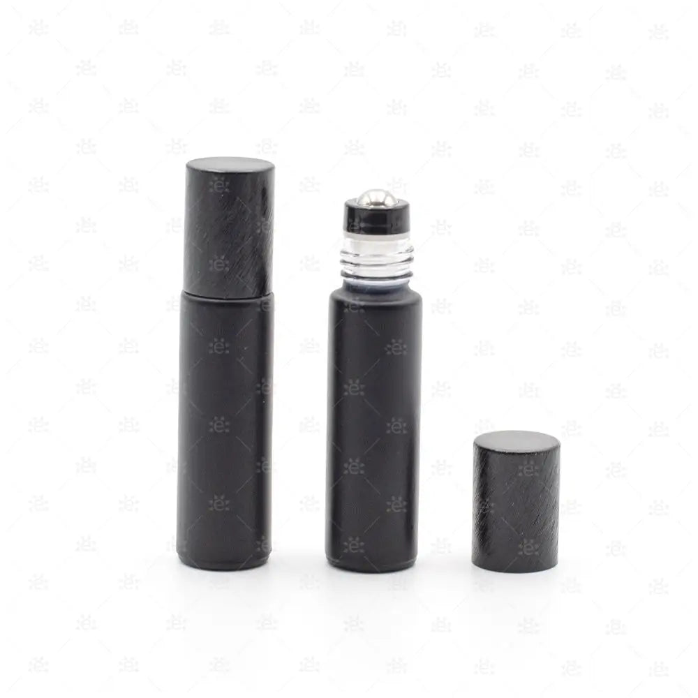Roller 10ml matte deluxe schwarz mit schwarz metallic Deckel & premium Stahlkugeleinsatz einzel Glass Roller Bottle