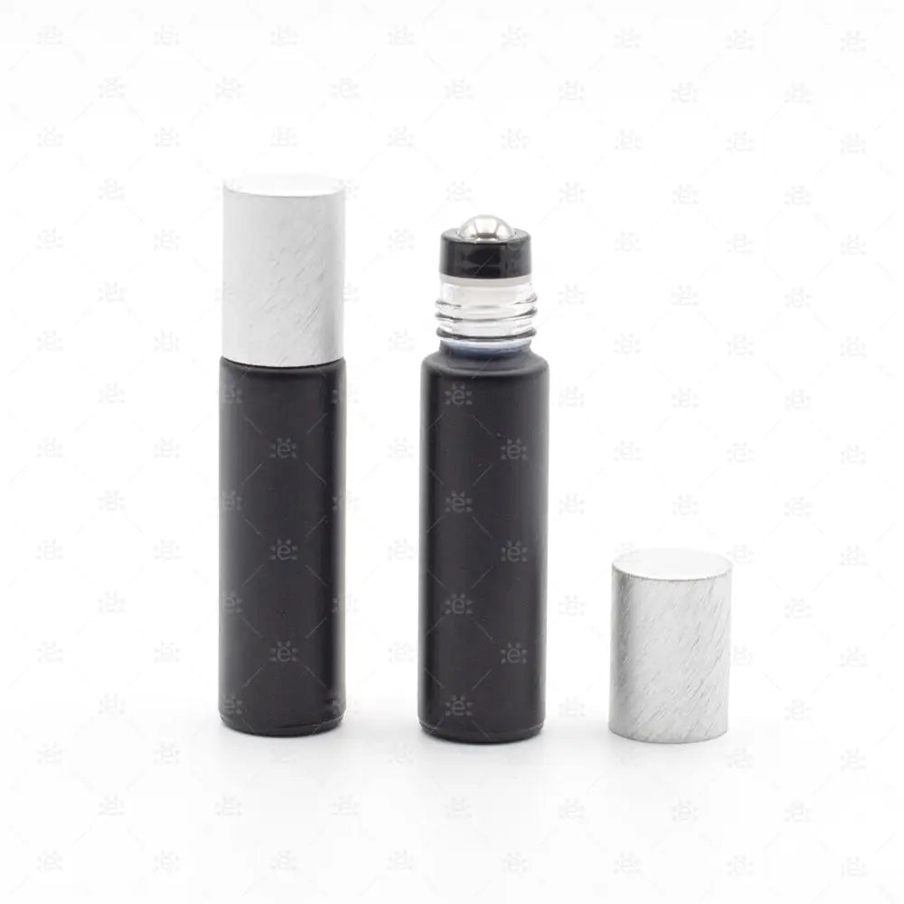 Roller 10ml matte deluxe schwarz mit peweter metallic Deckel & premium Stahlkugeleinsatz einzel Glass Roller Bottle