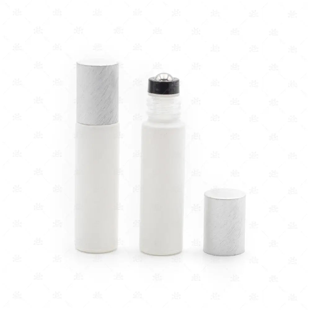 Roller 10ml matte deluxe weiss mit peweter metallic Deckel & premium Stahlkugeleinsatz einzel Glass Roller Bottle