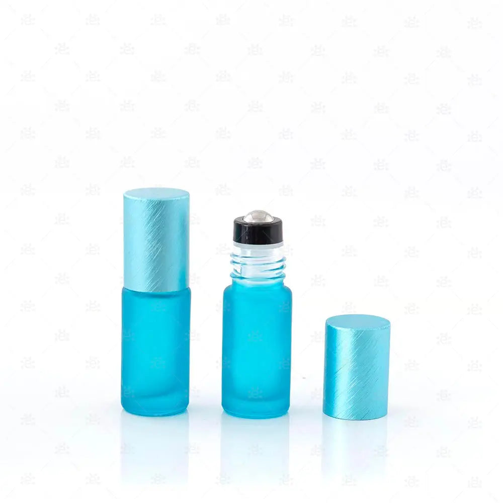 Roller 5ml deluxe frosted hellblau mit metallic Deckel & premium Stahlkugeleinsatz einzel Glass Roller Bottle