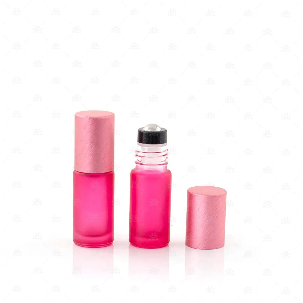 Roller 5ml deluxe frosted pink mit metallic Deckel & premium Stahlkugeleinsatz einzel Glass Roller Bottle
