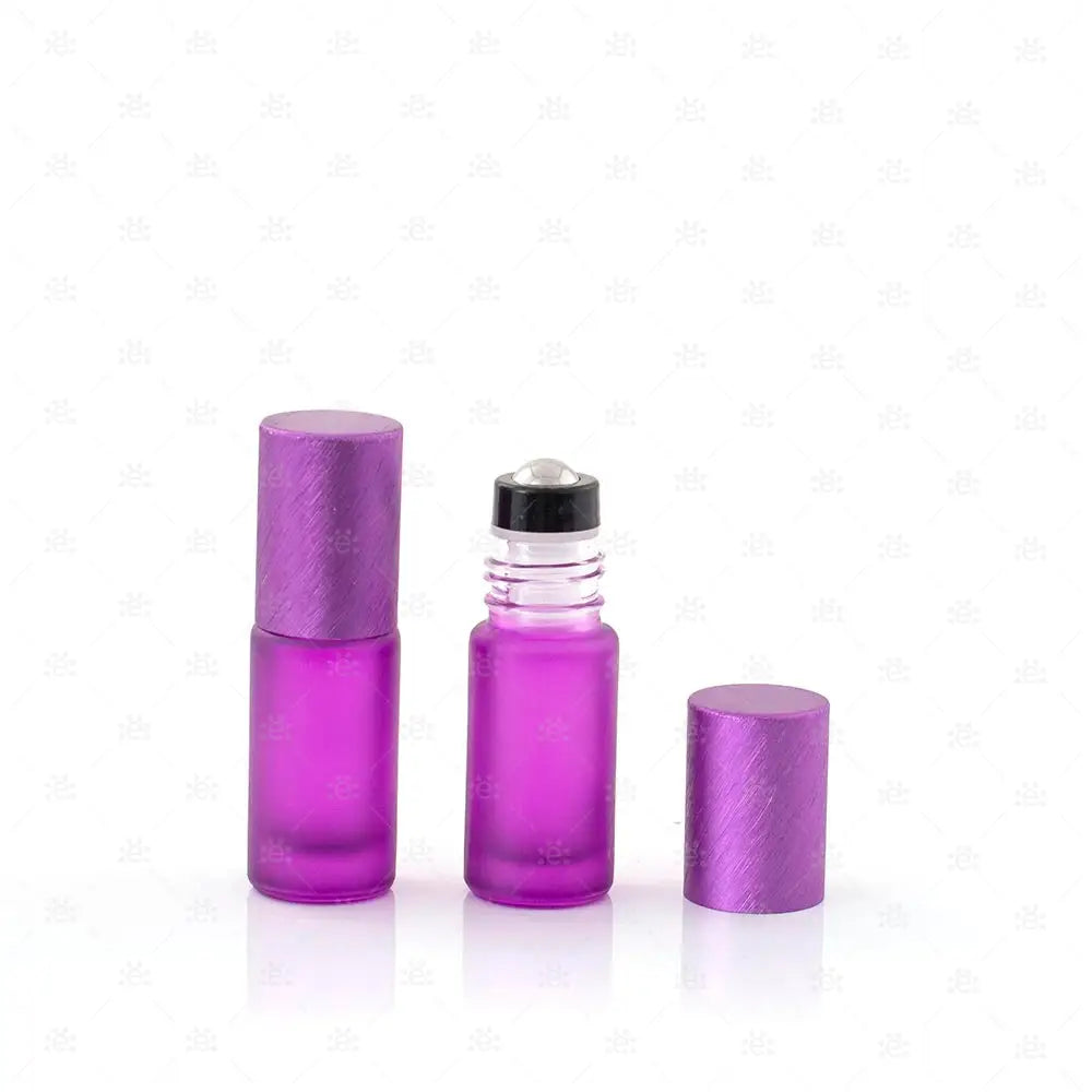Roller 5ml deluxe frosted violett mit metallic Deckel & premium Stahlkugeleinsatz einzel Glass Roller Bottle