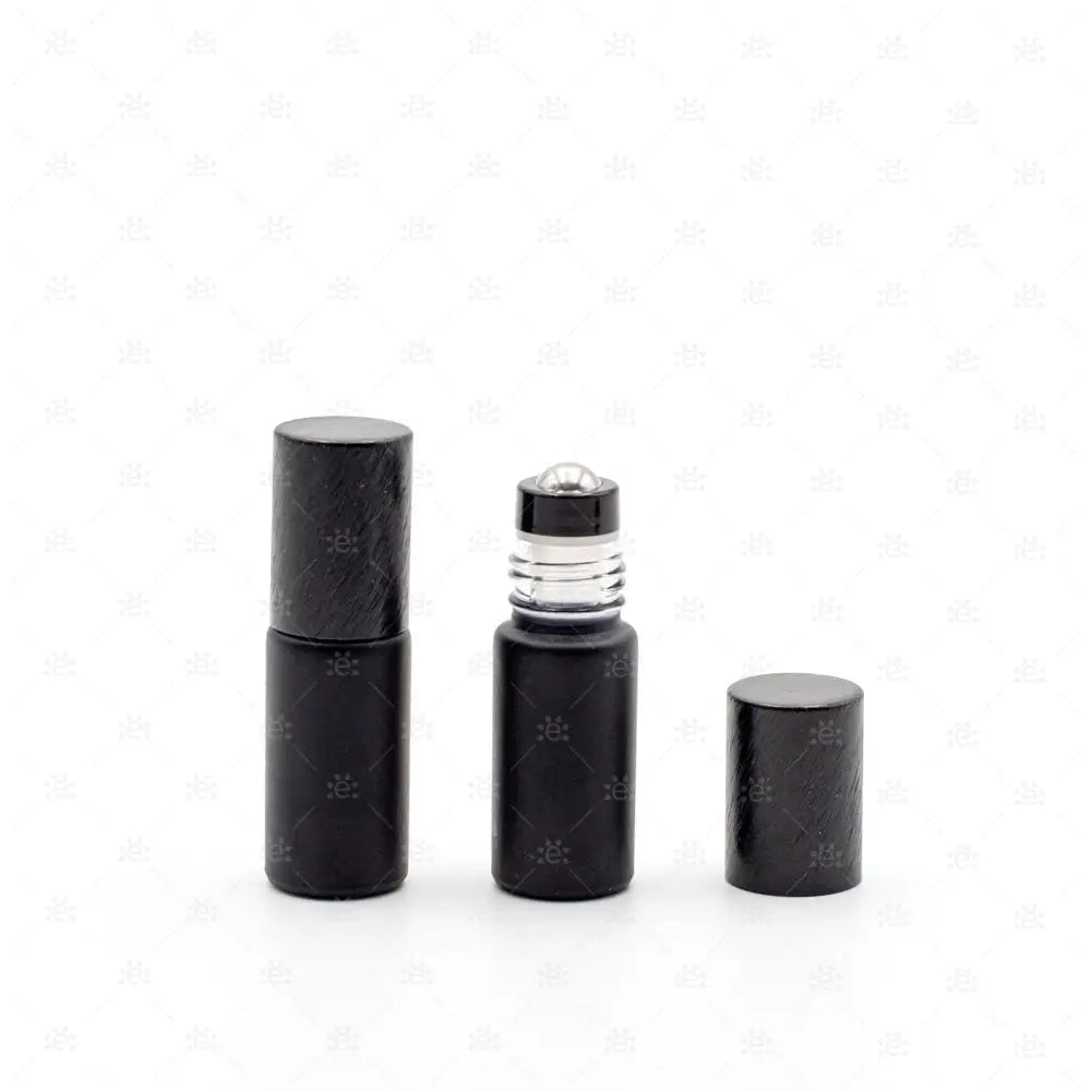 Roller 5ml matt deluxe schwarz mit schwarz metallic Deckel & premium Stahlkugeleinsatz einzel Glass Roller Bottle