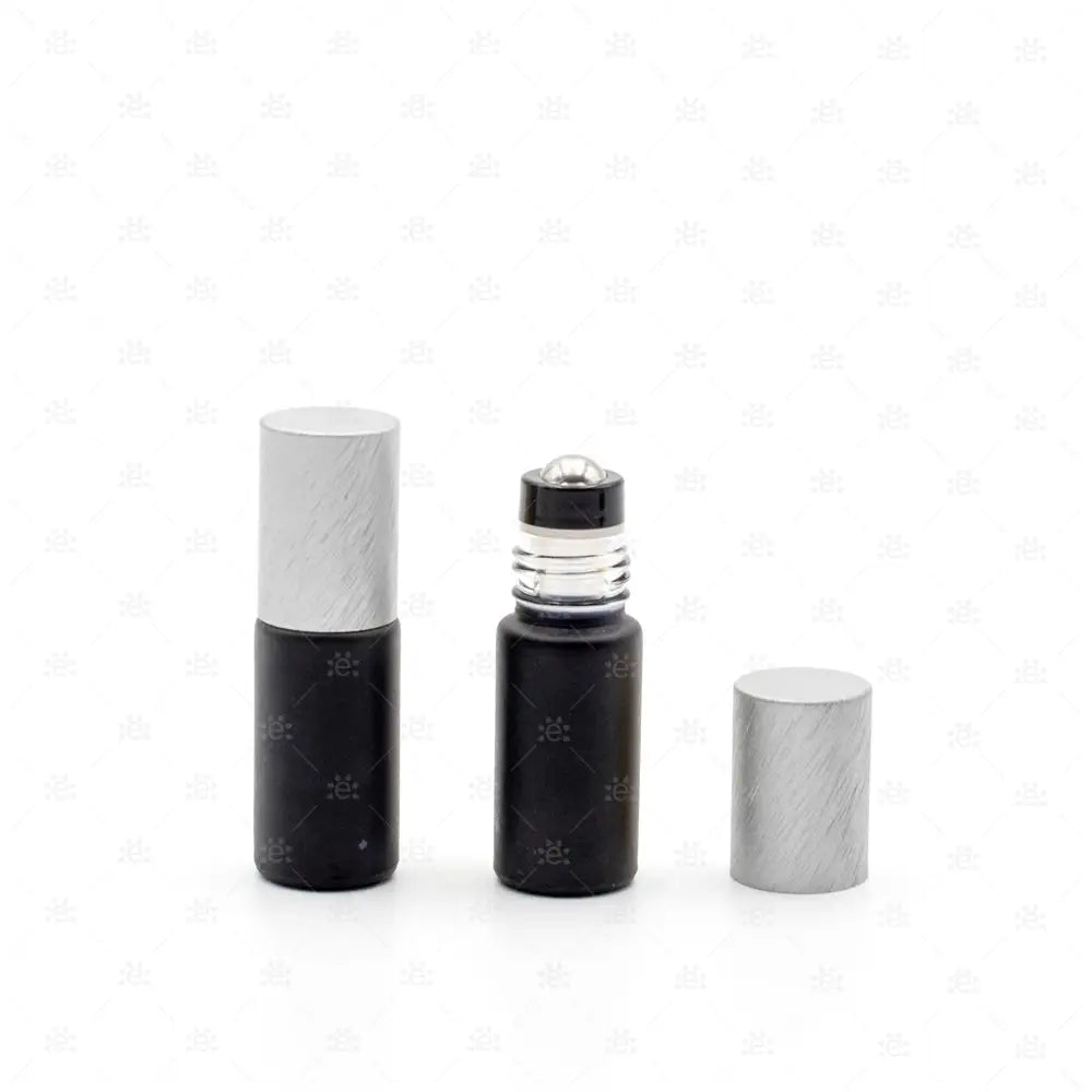 Roller 5ml matt deluxe schwarz mit peweter metallic Deckel & premium Stahlkugeleinsatz einzel Glass Roller Bottle