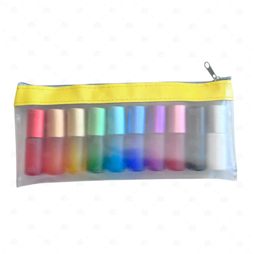 Tasche für 10 x 5ml Roller oder Spray Rand gelb Glass Roller Bottle